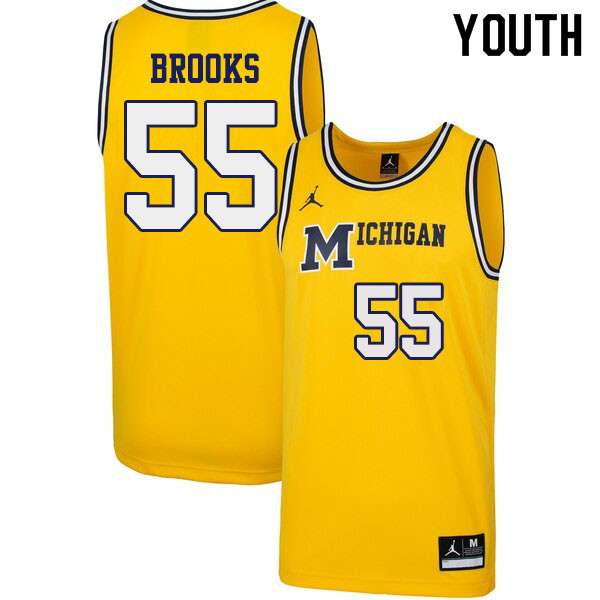 Youth #55 Eli Brooks Michigan Wolverines 1989 Retro College Basketball Jerseys Sale-Yellow